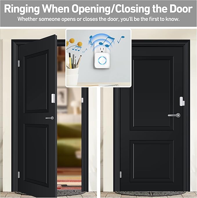Door Chime, Satisure Door Sensor Chime When Door Opens, Door Entry Alarm for Business/Home/Office/Store with 600 FT Range 58 Chimes 5 Volume Levels LED Indicator (2 Receivers & 1 Sensors)