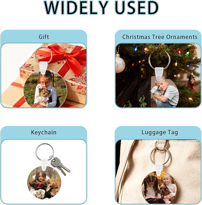 UJL 120pcs Sublimation Keychain Blanks With Rings Clips MDF Keychains Blanks Double Sides Blank Keychains Rectangle Round