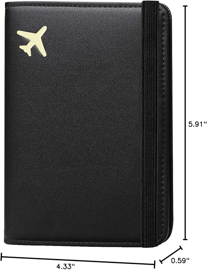 ZOPPEN RFID Blocking Passport Holder for Travel – PU Leather Waterproof Lightweight Passport Cover Wallet for Women Men, Travel Organizer with Card Slots for Airline Tickets & Passport Book (Black)