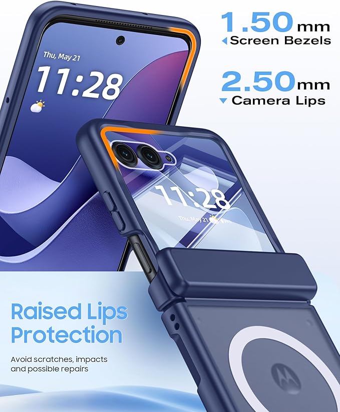 Magnetic for Motorola Razr Ultra 2026/2025 Case,Hinge Protection, Screen Protector, Compatible with MagSafe, Translucent Frosted, Shockproof Slim Cover for Razr Ultra 2026/2025-Blue