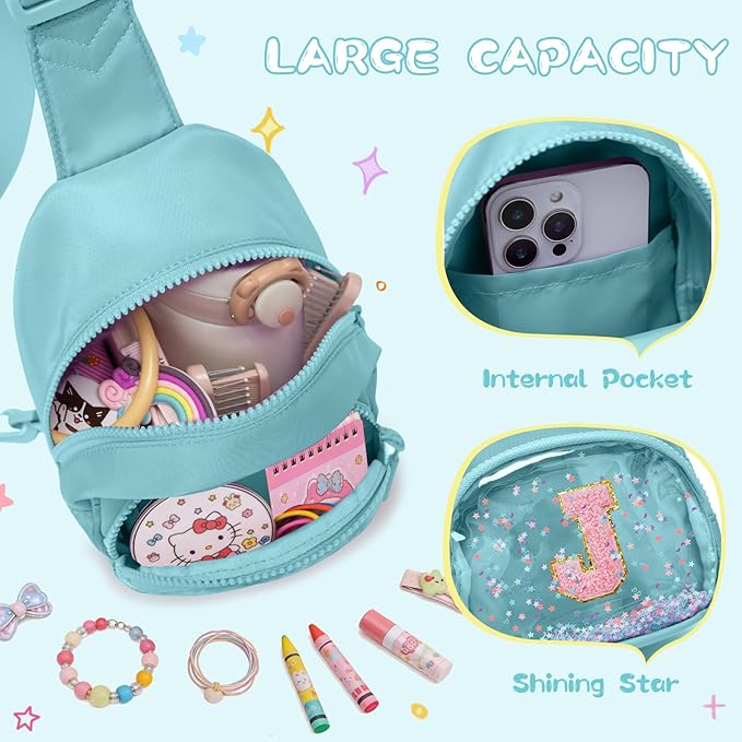 Viverte Birthday Gifts for Girls Small Clear Initial Sling Bag Crossbody Bag Purse Fanny Packs Personalized Monogrammed Gifts for Girls for Travel (Icing Blue-J)
