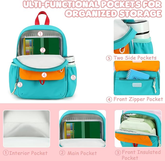 BTOOP Kids Backpack for Boys Girls 3-6, Preschool Kindergarten Backpack with Insulated Lunch Compartment & Chest Strap, Cute Lightweight School Travel Bag Fits A4 Folder