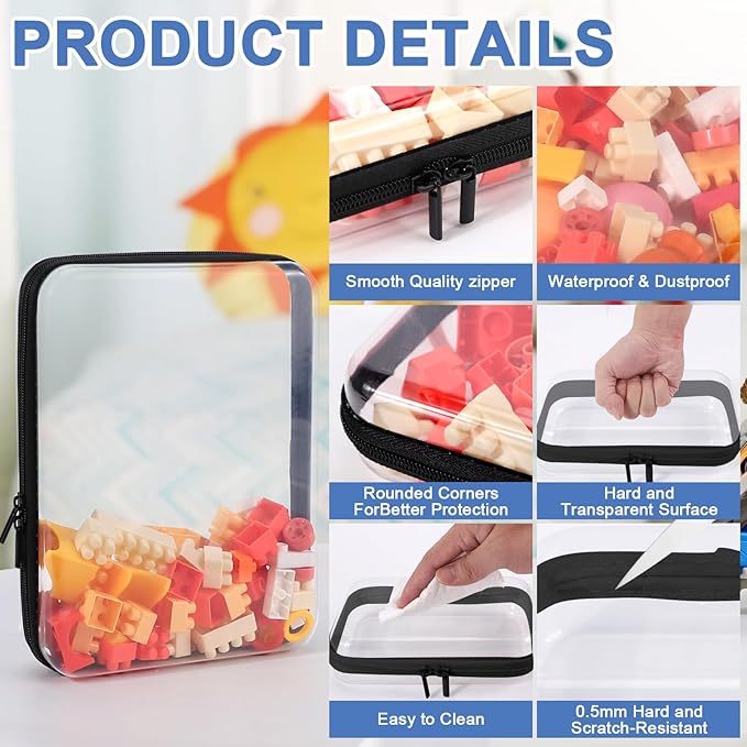 YOPCDJ 3 Pack Clear Hard Shell Zipper Case, Clear Zipper Pouches Waterproof Makeup Organizer & Travel Toiletry Bag, Plastic Pouch for Travel Office Storage, Black 3 Pack XLLS