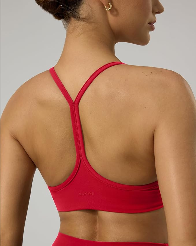 PAVOI ACTIVE Yoga Racerback Bras for Women - Buttery Soft Low Support Scoop Neck Y-Back Thin Strap Sports Bra - FlexFlow