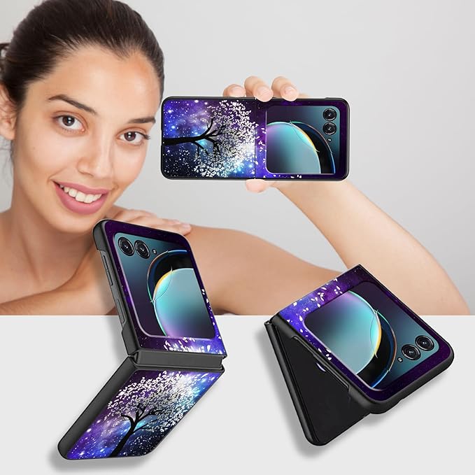 for Motorola Moto Razr Plus 2024 Case,for Moto Razr 50 Ultra Case Cute Slim Hard PC Thin Anti-Scratches Shockproof Protective Phone Cover for Motorola 50 Ultra,Glitter Purple Tree