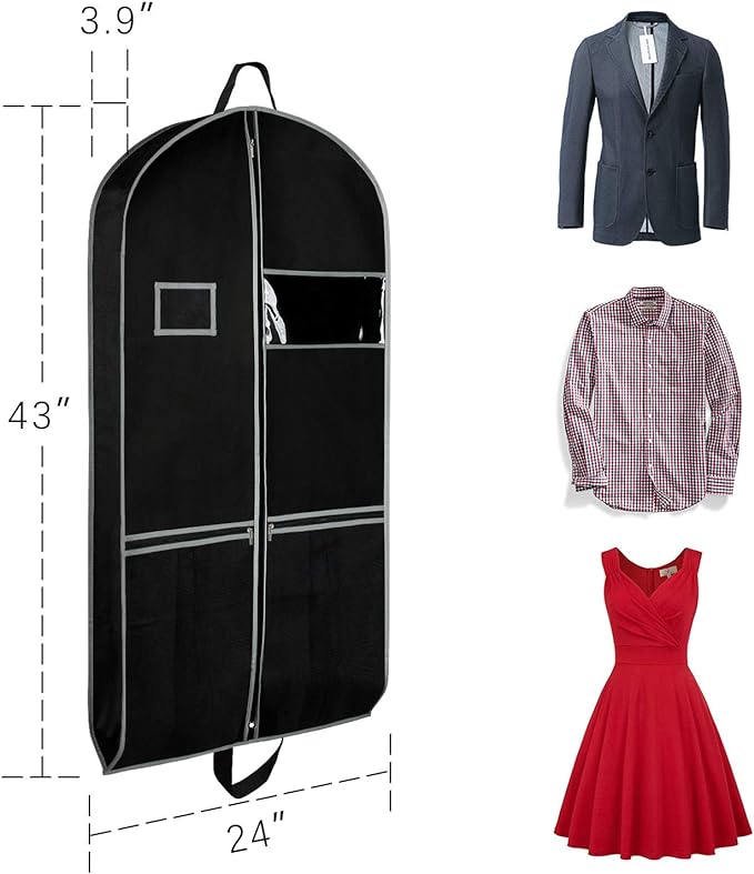 Zilink Garment Bags Suit Bag for Travel and Storage 43 inches Suit Cover Protector for Closet with 2 Large Pockets and 2 Carry Handles for Suit Coat, Dress, Set of 4
