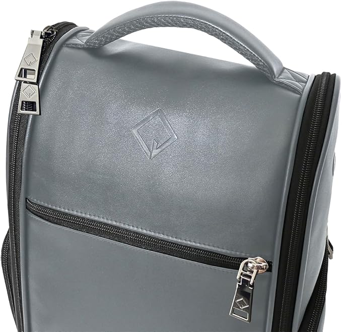 CaddyDaddy Premium Golf Shoe Bag Zipper Sports Shoe Strap Bag with Side and Front Accessory Pocket for Storing Golf Accessories Golf Shoe Carry Bags (LUX Synthetic Leather | Grey)