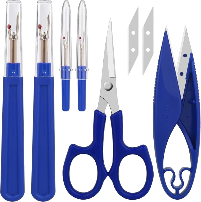 CampTek Seam Ripper & Thread Remover Kit - Professional Ergonomic Stitch Cutter Tools for Quilting, Leather, Denim, Cross Stitch | Sewing Supplies with Patch Remover, Durable Sewing Kit Tools (Blue)