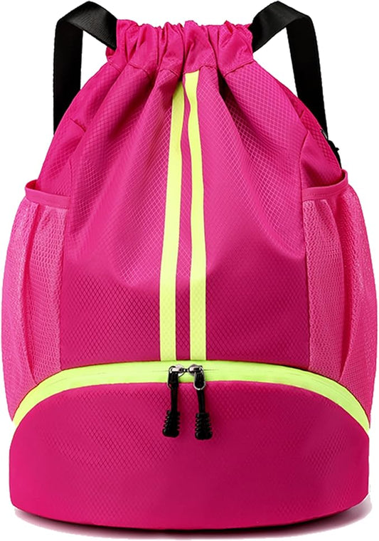 JELUTAR Drawstring Backpack Gym Bag with Shoes Compartment for Soccer, Basketball, Swim, Water-Resistant String Backpack Beach Cinch for Women Men, Rose