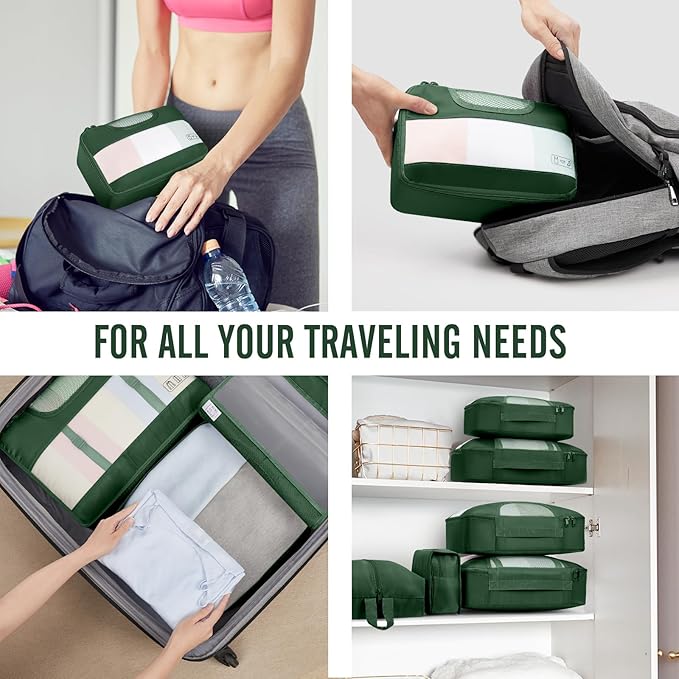 Veken 8 Set Packing Cubes for Travel Essentials,Anti-Wrinkle Buckled Suitcase Organizer for Shoe & Toiletry Bag,Carry On Luggage Bag for Airplane & College Dorm Room Accessories,Women Men Gifts