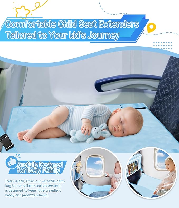 Toddler Airplane Bed, Airplane Seat Extender Travel Bed for Kids, Baby Travel Essentials for Flying, Portable Plane Footrest for Kids, Toddler Must Haves for Flights Blue