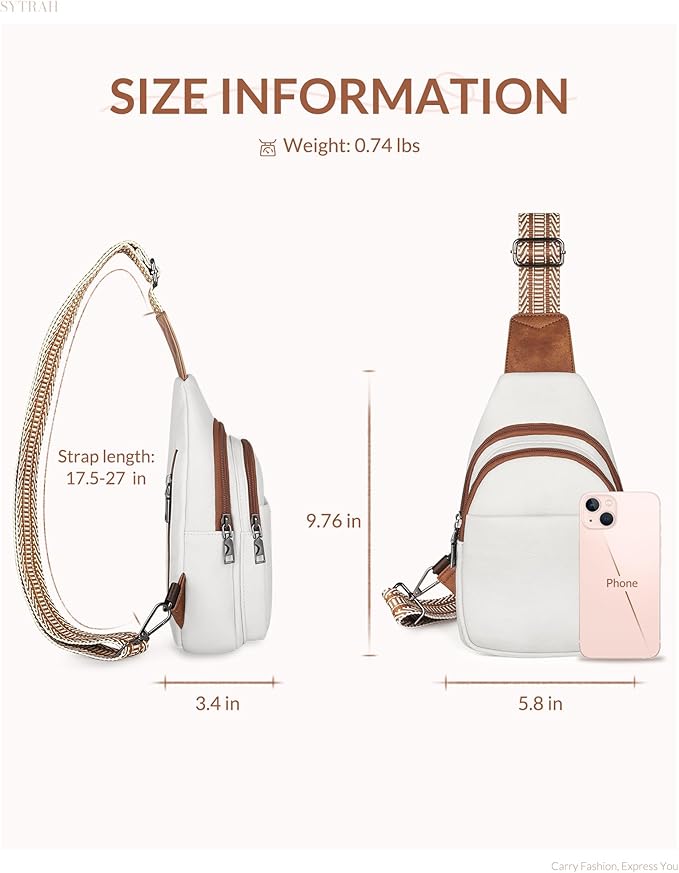 SYTRAH Sling Bag for Women, Crossbody Bags Purse for Women Trendy Vegan Leather Chest Bag with Adjustable Strap(No Anti Theft Ring),Beige Brown