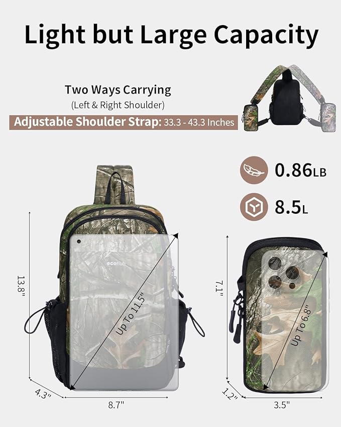 ECOHUB Crossbody Bags for Women Men, Anti-Theft RFID Blocking Sling Backpack with Sturdy SBS Zippers Water Resistant Chest Shoulder Bag Daypack with 9 Pockets Casual Outdoor Hiking, Camouflage