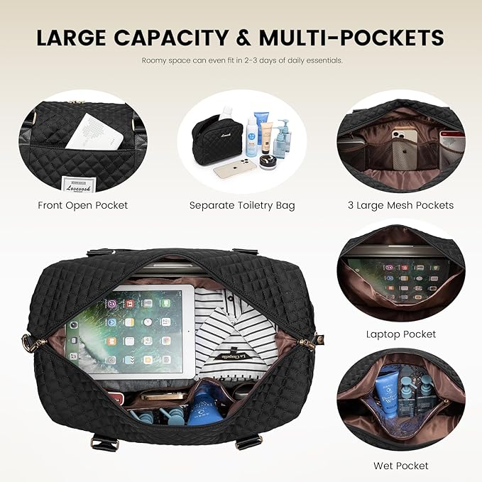 LOVEVOOK Travel Duffle Bag,Weekender Bags for Women with Shoe Compartment，Carry on Overnight Bag with Toiletry Bag,Gym Duffel Bag with Wet Pocket, Hospital Bags for Labor and Delivery
