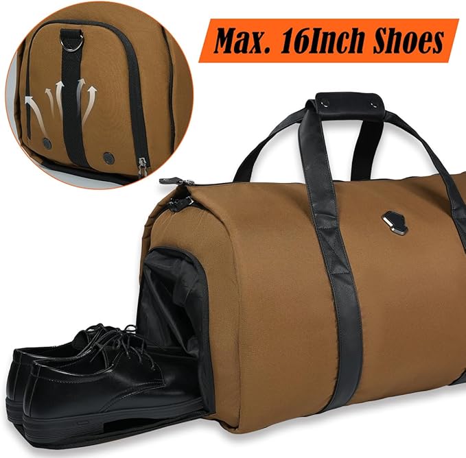 WELKINLAND 2-Suit Garment Duffle Bags for Travel Men, 60L-Large Carry on Garment Duffel Bag, Convertible Garment Duffel Bag w/Shoe Compartment, Foldable Garment Bags for Hanging Clothes Travel