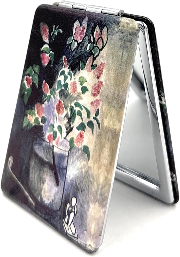 Flowers in A Vase Artwork Mirror Black Compact Travel Mirrors for Purses Small Cosmetic Folding Mirror Great Gift for Artistic Women