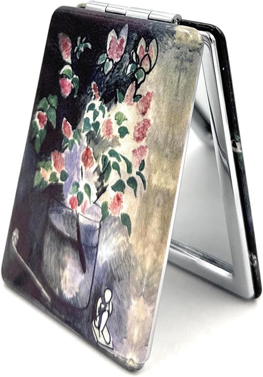 Flowers in A Vase Artwork Mirror Black Compact Travel Mirrors for Purses Small Cosmetic Folding Mirror Great Gift for Artistic Women