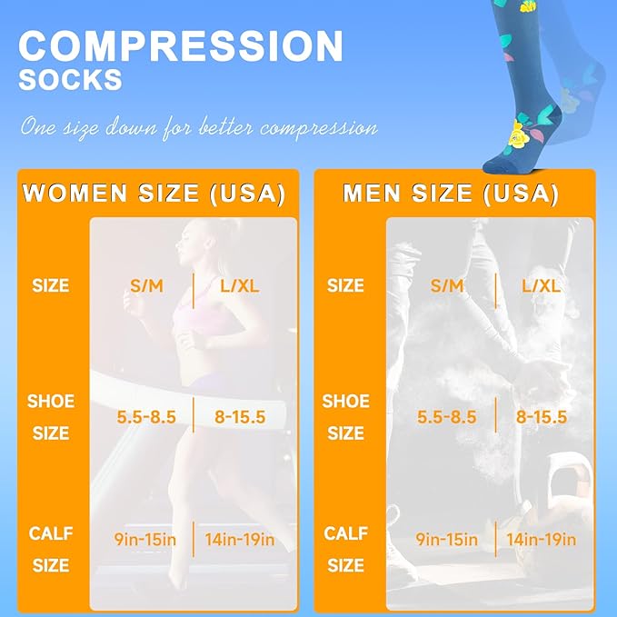 bropite Flora Compression Socks for Women & Men-Knee high 6 Pairs 20-30mmhg Support Running Nurse Travel