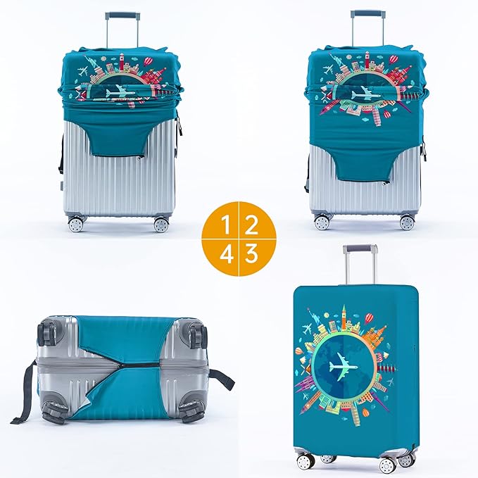Travelkin Luggage Covers For Suitcase Tsa Approved,Suitcase Cover Protector Fit 18-32 Inch Luggage (Dreaming Blue-XL)