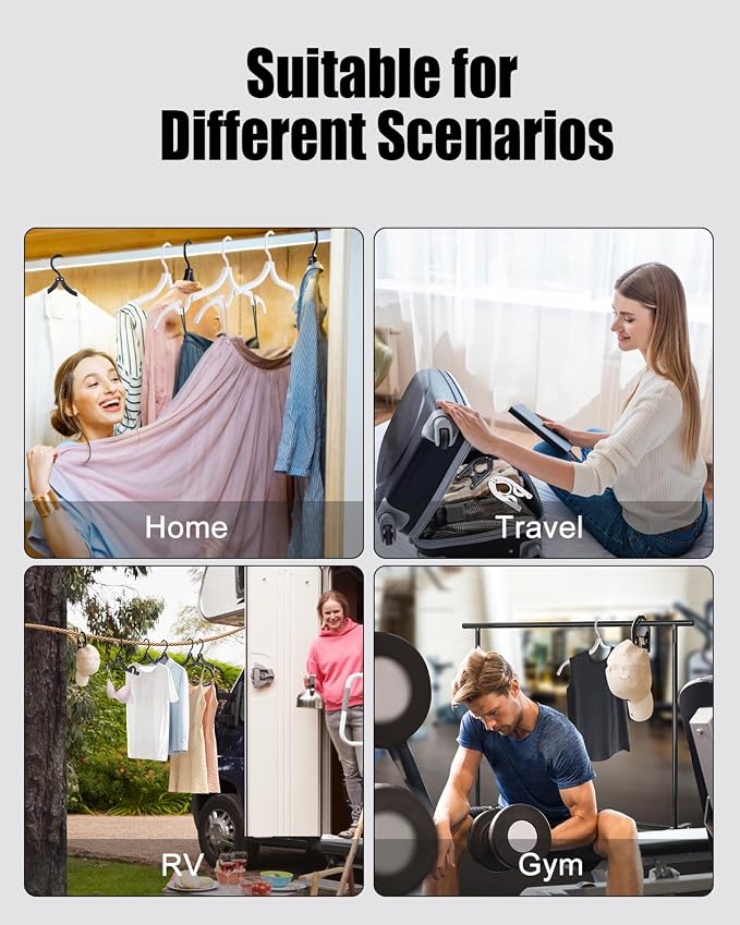10-Pack Foldable Travel Hangers with Gift Box – Thickened ABS & Aluminum Rivets, Non-Slip Design for Delicate Clothes, Compact 5.5x3 Inch, Black/White