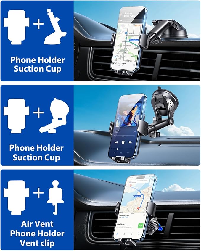 Car Phone Holder Car Universal Mobile Phone Holder 360° Rotatable Car Mobile Phone Holder Dashboard Windshield Air Vent Phone Holder Car for iPhone Android Smartphone