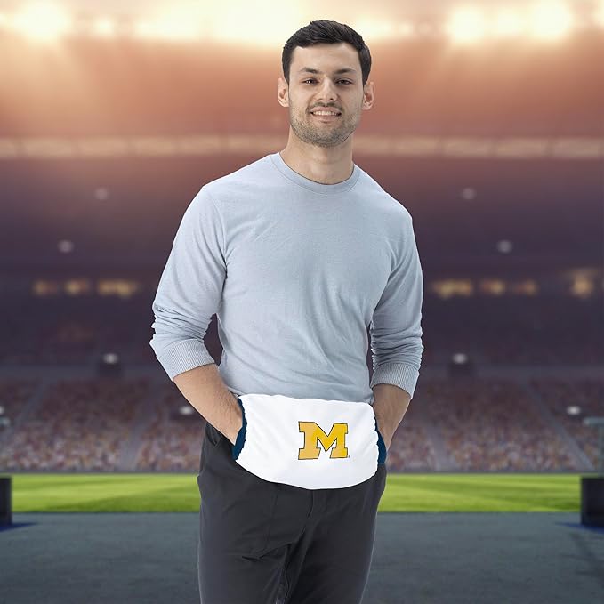 Northwest NCAA Michigan Wolverines Hand Warmer with Adjustable Waist Strap, Officially Licensed Cold Weather Hand Muff for College Sports, Outdoor Sports, Insulated Pocket, Polyester, 7 x 15 in