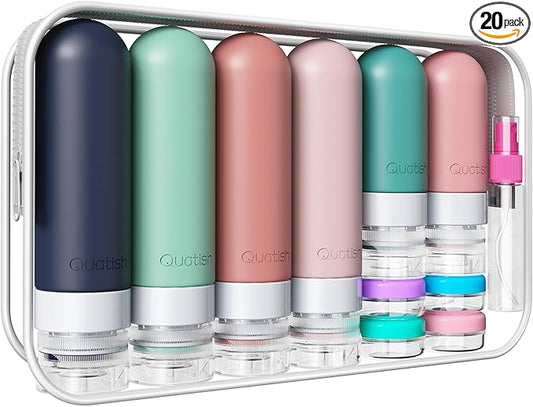 Quatish 20 Pack Travel Bottles for Toiletries, Original Patented, TSA Approved Travel Size Containers, Leak Proof Silicone Shampoo and Conditioner Bottles Women & Men, Airplane Essentials, Morandi