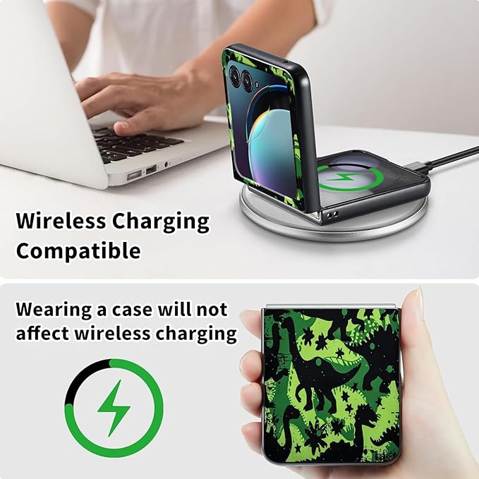 for Motorola Razr Plus 2025 Case,for Razor Plus 2025 Phone Case Cute Slim Hard PC Ultra-Thin Anti-Scratches Shockproof Protective Cover,Green Black Dinosaur