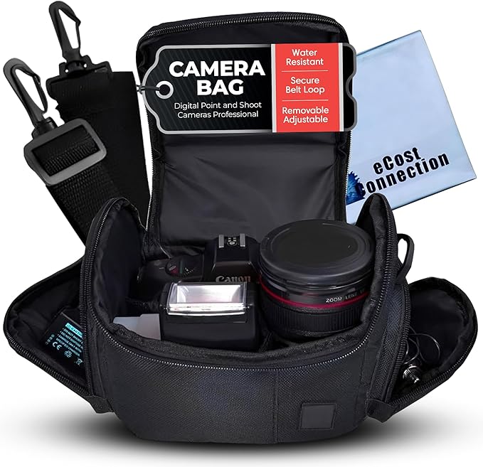 eCostConnection Medium Camera Bag Case – Soft Padded Camera Equipment Bag for DSLR & Mirrorless Cameras, Fits Nikon Canon Sony, Protective Shoulder Carry Bag