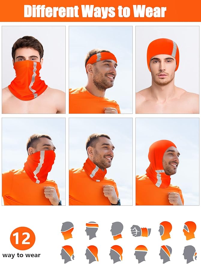 SATINIOR 8 Pcs Neck Gaiter Face Mask, Reflective Summer UV Protection Cooling Scarf Neon Breathable Bandana for Men Women