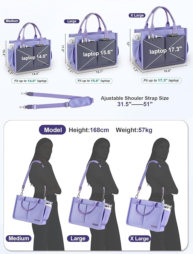 FIORETTO Womens Canvas Tote Bag Purse with Individual Compartment, Zipper Top, Reinforced Bottom & Luggage Sleeve