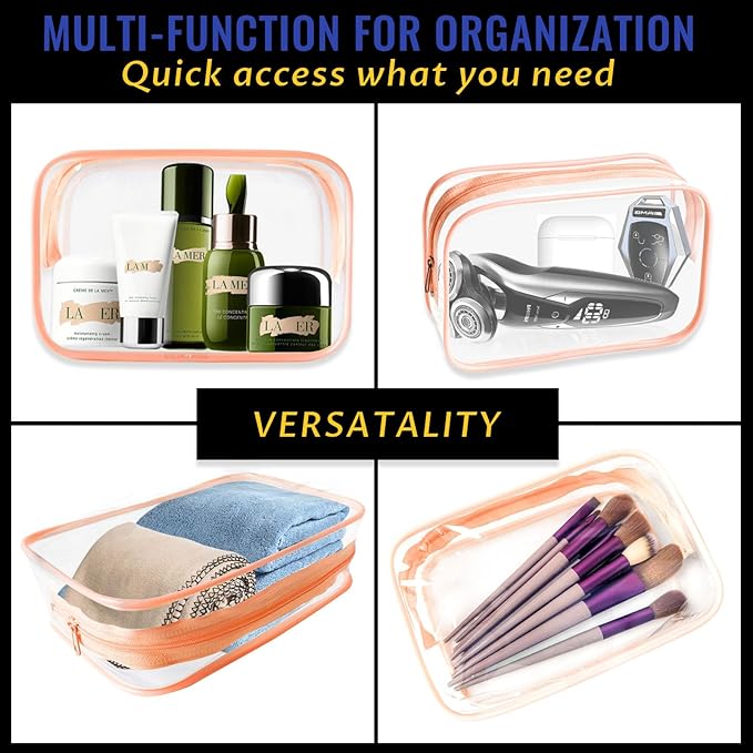 16 Pieces Clear Makeup Bags Bulk, TSA Approved Toiletry Bag for Travel, PVC Waterproof Travel Pouches Clear Pouch with Zipper for Men and Women Carry-on Travel Essentials Cosmetic Bags (Orange)