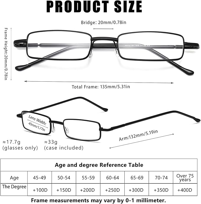 Viseng Slim Mini Metal Reading Glasses Compact Lightweight Portable Readers with Glasses Case for Reading Case +1.5 Black/Blue/silvery