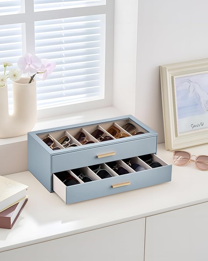 Lolalet Sunglasses Storage Box for Women, Eyewear Eye Glass Organizer with Clear Top Display Holder Case