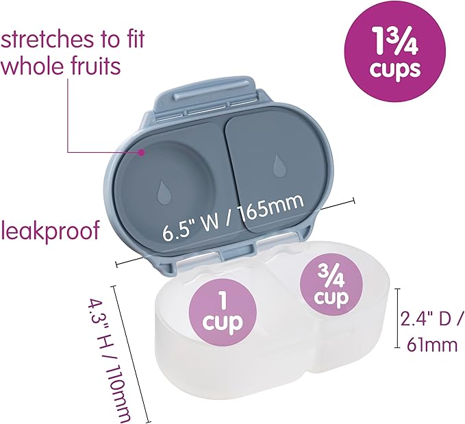 b.box Snack Box - Leakproof Mini Bento Box for Kids & Toddlers, 2 Compartment Snack Containers for Kids, Lunch Containers, Dishwasher Safe, BPA Free, PFAS Free, Ages 4m+, 1 3/4 Cup - Chill Out