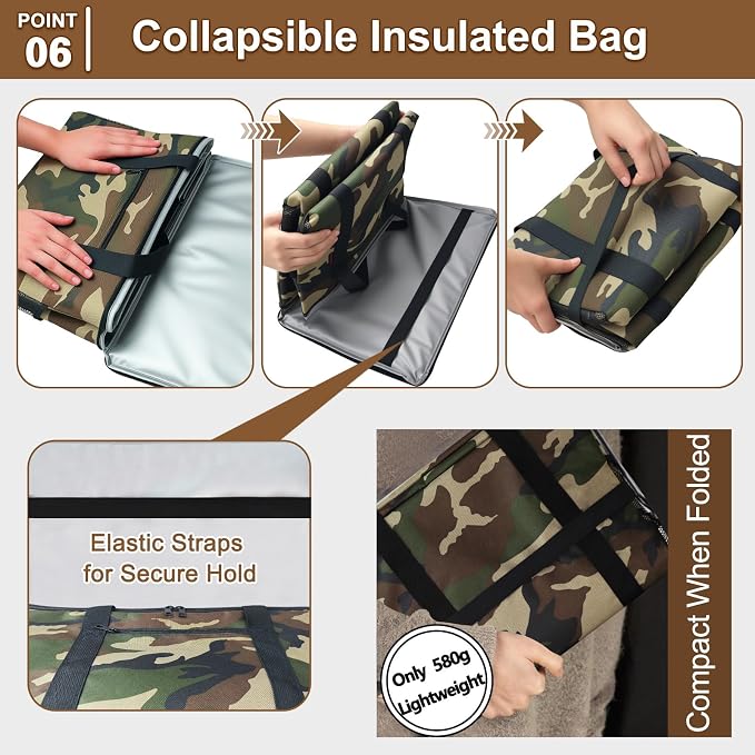 Reusable Grocery Bag – Expandable Insulated Cooler Bag with Bottom Board, Collapsible Insulated Shopping Bag with Zipper & Drawstring, Heavy Duty Tote Bag for Shopping, Delivery, Picnic, Beach