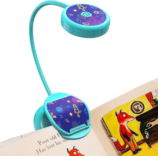 Vekkia Cute Rechargeable Book Light,Eye Caring Reading Light for Kids Clip on, 3 Colors & 3 Brightness, 1.8oz Super Light Weight, Up to 40 Hours Reading. Great Gifts for Kids & Readers (Blue)