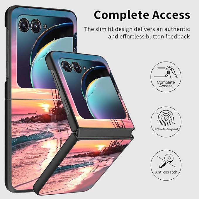 for Motorola Moto Razr 2024 Case,Moto Razr 50 Phone Case Cute Slim Hard PC Ultra-Thin Anti-Scratches Shockproof Protective Cover,See Beach Sunset
