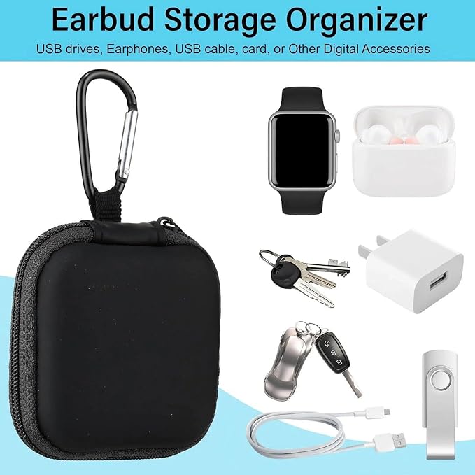 Paterr 30 Pack Square Earbud Case Black Pouch Portable Earbud Storage Holder Small Headphone Carrying Case with Clip for Earpieces Memory Card Camera Chips Storage