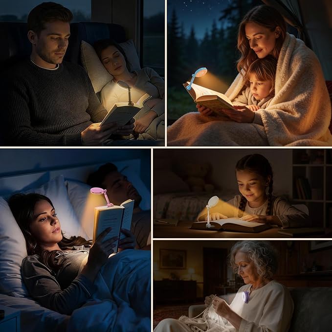 Reading Lights for Books in Bed:18 LED Rechargeable Clip-on Book Light with Timer & Memory Eye Caring 3 Color Temperature Stepless Dimming Portable Night Lamp Gifts for Men Kids Book Lovers