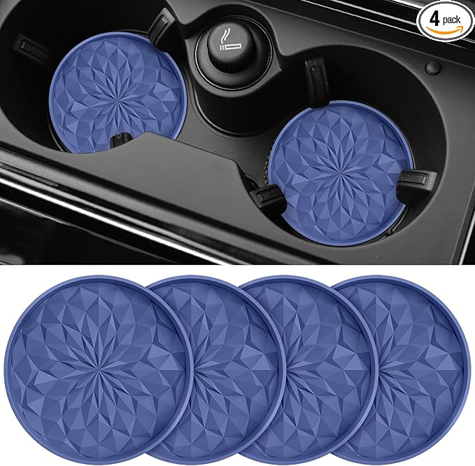 ME.FAN Car Coasters for Cup Holders [4 Pack] - 2.75In Silicone Auto Mug Mats - Universal Non-Slip Recessed Car Interior AccessoriesNavy Blue