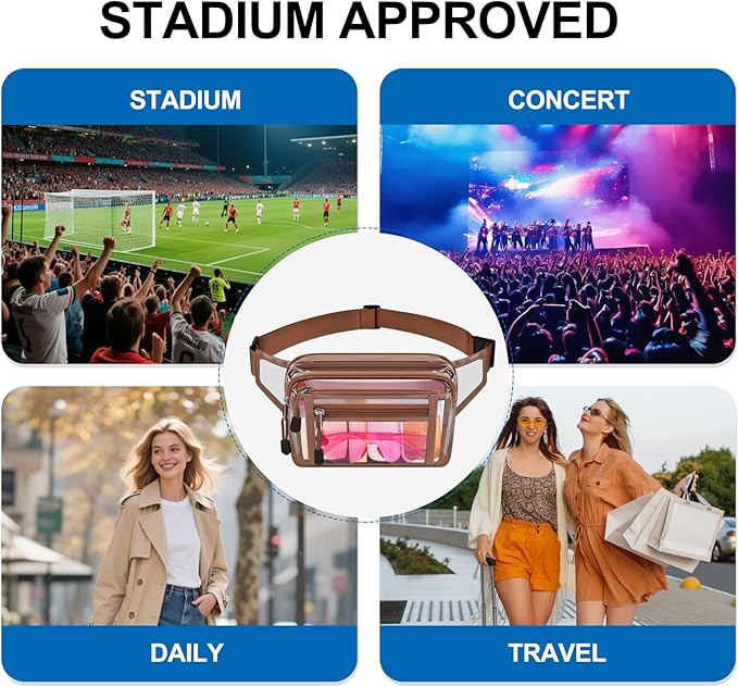 Clear Bag Stadium Approved Clear Fanny Pack for Women for Work,Multi-purpose Waist Bag for Travel & Sporting Event