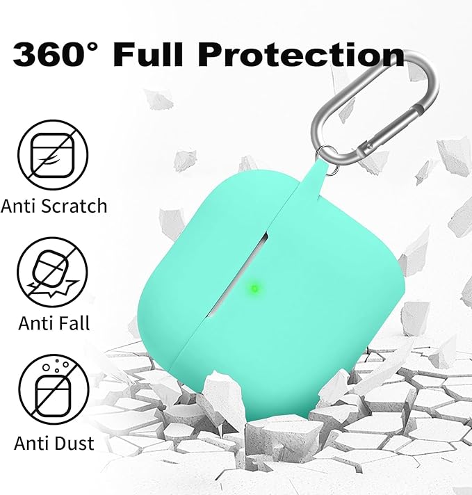 for Airpods 4th Case Cover, Come with Cleaner Kit,Soft Skin Silicone Case Cover with Keychain, Front LED Visibl, Full Protective Case，Compatible with AirPods 4th(Mint Green)
