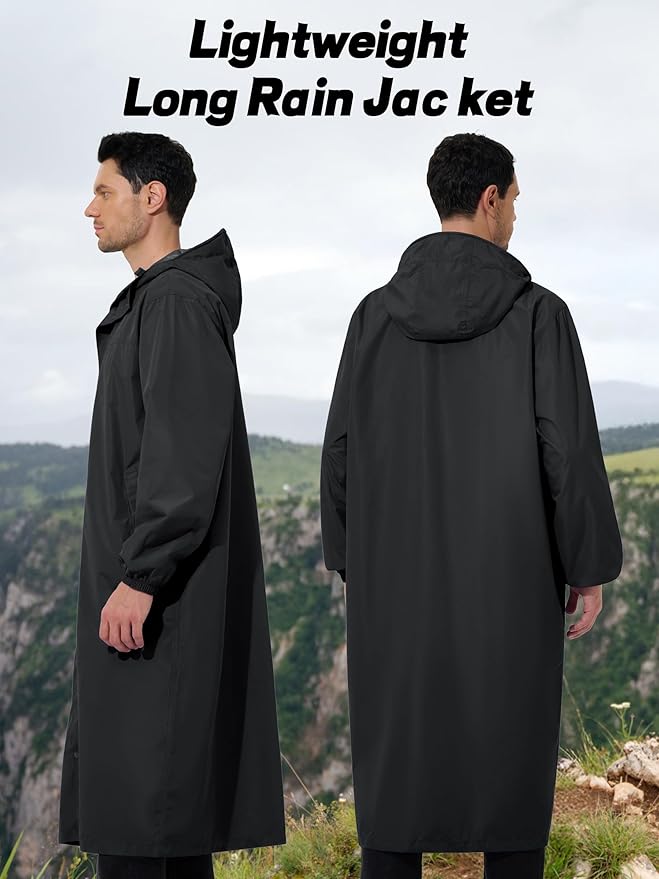 UIQUR Men's Rain Jacket Lightweight Long Raincoat Hood Rain Poncho Waterproof Windbreaker Cycling Running Hiking Packable