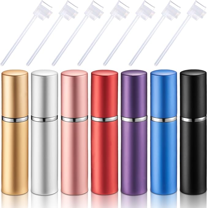 Motiskyy 70 Pcs 5ml Refillable Perfume Atomizers Bulk - Mini Travel Cologne Sprayers with Refill Pump & Transfer Tool for Perfume Makers & Small Studios (Mixed Color)