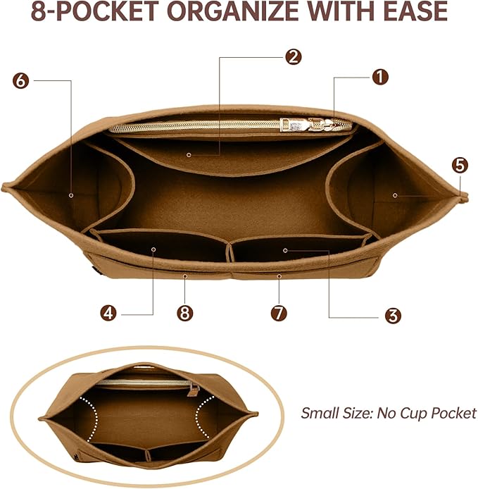 OPPOSHE Purse Organizer Insert for Longchamp Le Pliage, Premium Felt Long Champ Bag Handbag Women, Tote Organizer Insert with 9 Compartments (Large, Brown)