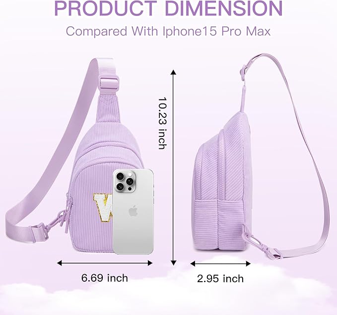 Viverte Small Corduroy Sling Bag Initial Crossbody Bag Fanny Pack for Girls Personalized Birthday Gifts for Teen Girls Gifts