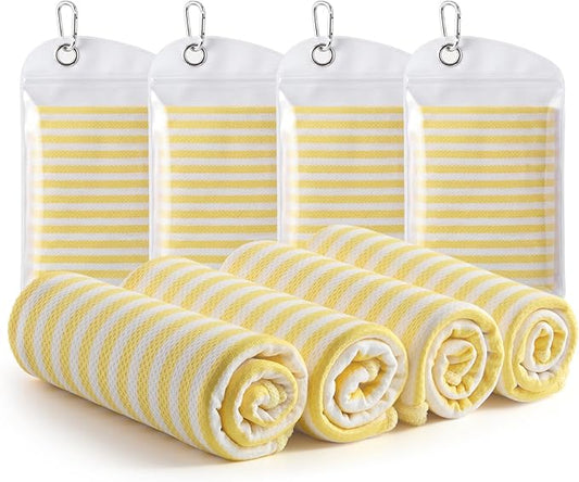 RDEKISS 4 Pack Cooling Towels (40"x12"), Soft Breathable Chilly Towel, Ice Towel, Microfiber Towel for Yoga, Sport, Running, Workout, Gym, Fitness, Workout & More Activities - Yellow