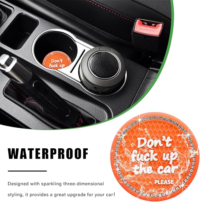 Ziciner 4 Pack Bling Car Cup Holder Coaster, 2.75 Inch Anti-Slip Auto Insert Cup Coaster, Crystal Car Drink Cup Mat Perfect for Women Girls, Universal Interior Decor Accessories (Orange)