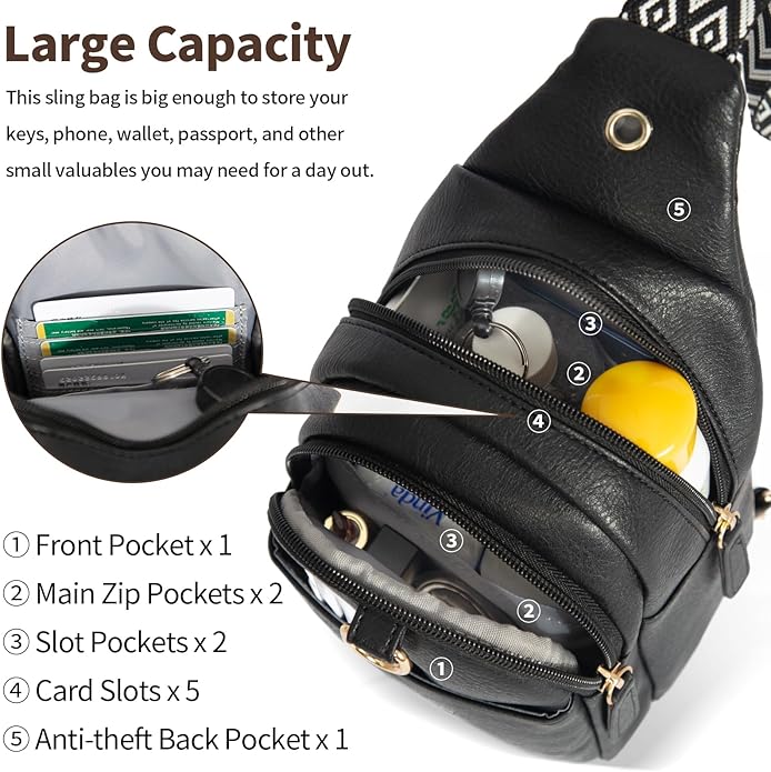 OSOCE Crossbody Bags for Women Sling Bag Anti Theft PU Leather Travel Chest Purse Small Adjustable Strap Fits Large Phone